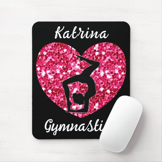 Gymnastics Black and Shock rosa Personlig Musmatta (Med mus)
