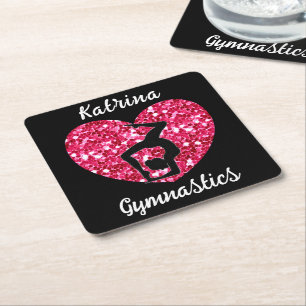Gymnastics Black and Shock rosa Personlig Underlägg Papper Kvadrat