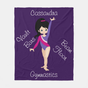 Gymnastics Black Hair, Blue Öga, Lila Leotard Fleecefilt