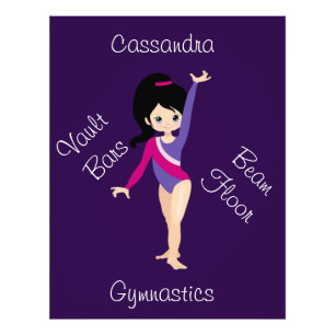 Gymnastics Black Hair, Blue Öga, Lila Leotard Fototryck