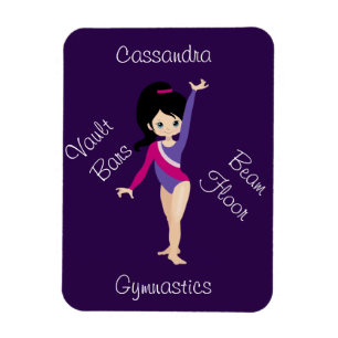 Gymnastics Black Hair, Blue Öga, Lila Leotard Magnet