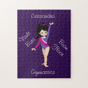 Gymnastics Black Hair, Blue Öga, Lila Leotard Pussel