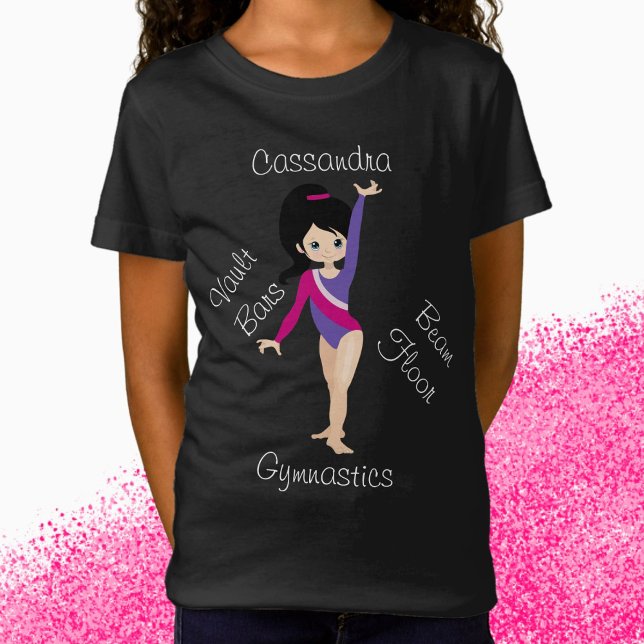 Gymnastics Black Hair, Blue Öga, Lila Leotard T Shirt (Skapare uppladdad)
