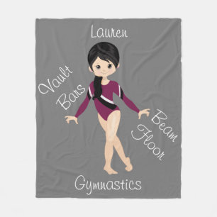 Gymnastics Black Hair, Brown Öga, Burgundy Leo Fleecefilt