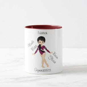 Gymnastics Black Hair, Brown Öga, Burgundy Leo Mugg