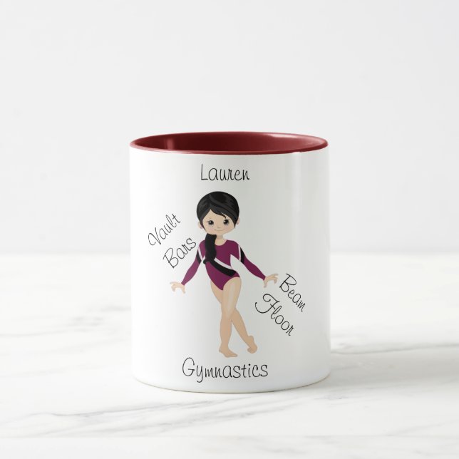 Gymnastics Black Hair, Brown Öga, Burgundy Leo Mugg (Center)