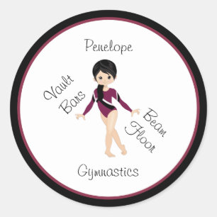 Gymnastics Black Hair, Brown Öga, Burgundy Leo Runt Klistermärke