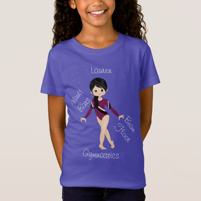 Gymnastics Black Hair, Brown Öga, Burgundy Leo T Shirt (Framsida)