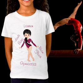 Gymnastics Black Hair, Brown Öga, Burgundy Leo T Shirt