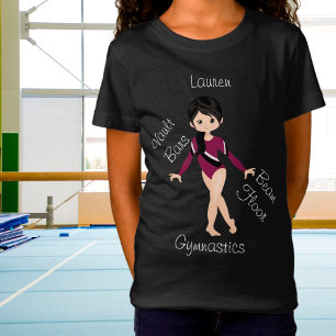 Gymnastics Black Hair, Brown Öga, Burgundy Leo T Shirt