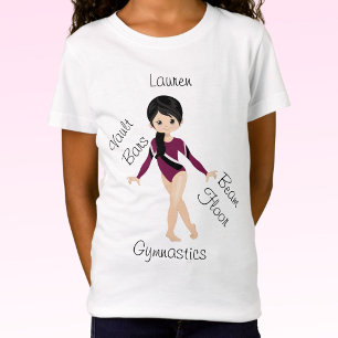 Gymnastics Black Hair, Brown Öga, Burgundy Leo T Shirt