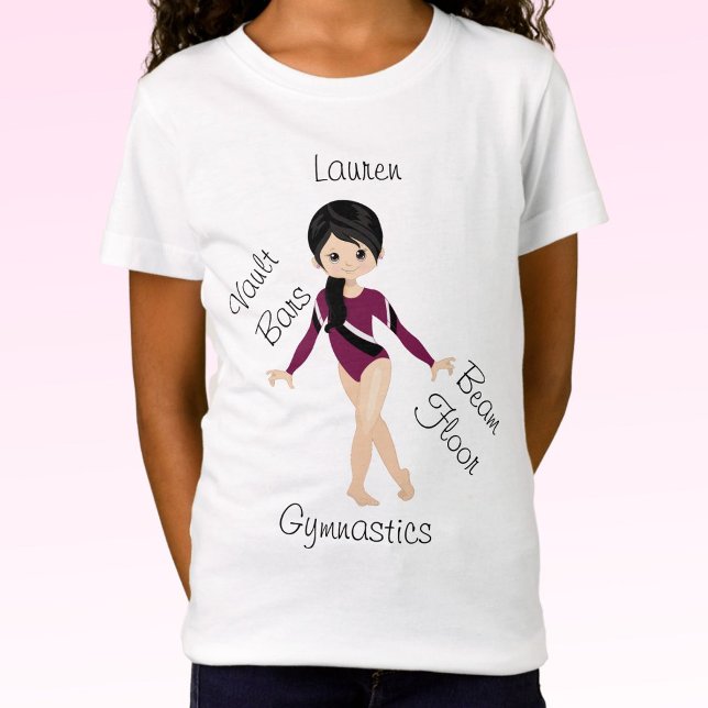 Gymnastics Black Hair, Brown Öga, Burgundy Leo T Shirt (Skapare uppladdad)