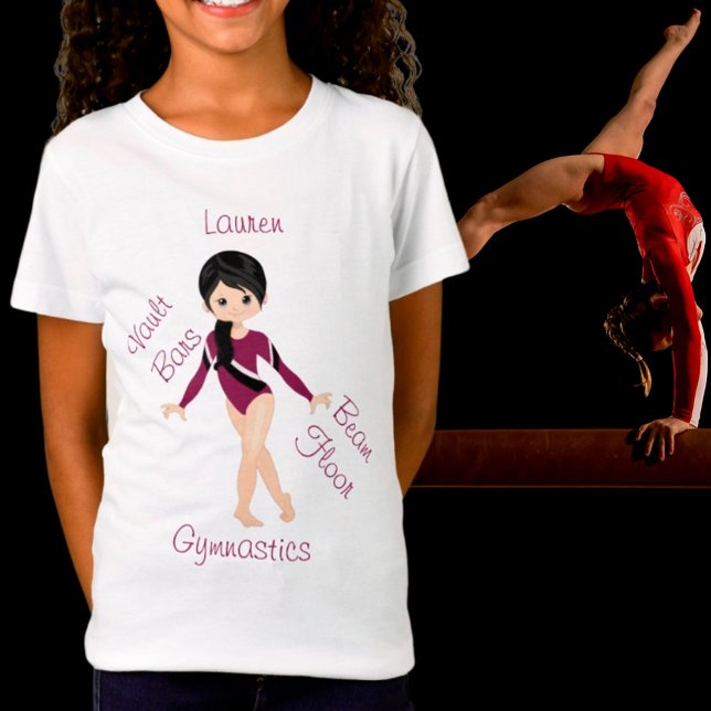 Gymnastics Black Hair, Brown Öga, Burgundy Leo T Shirt (Skapare uppladdad)