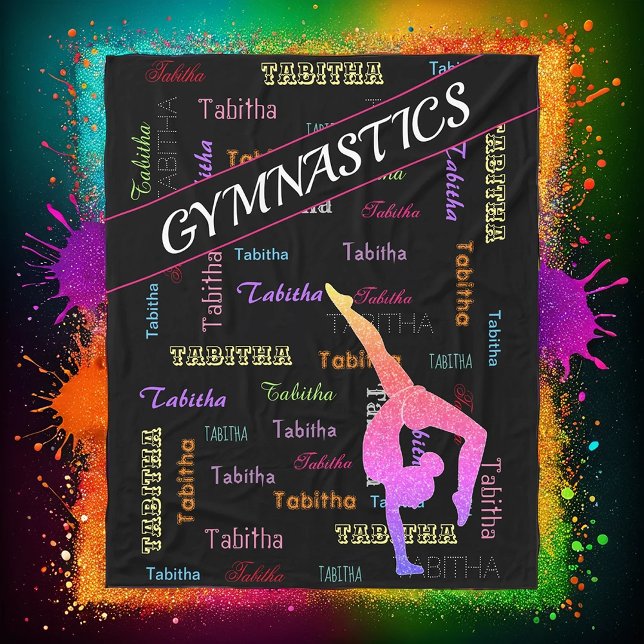 Gymnastics Blanket med Personlig Namn överallt Fleecefilt (Skapare uppladdad)