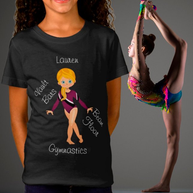 Gymnastics Blonde, Blue Öga, Burgundy Leotard T Shirt (Skapare uppladdad)