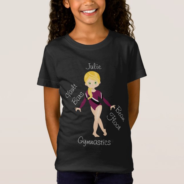 Gymnastics Blonde, Grönt Öga, Burgundy Leotard T Shirt (Framsida)