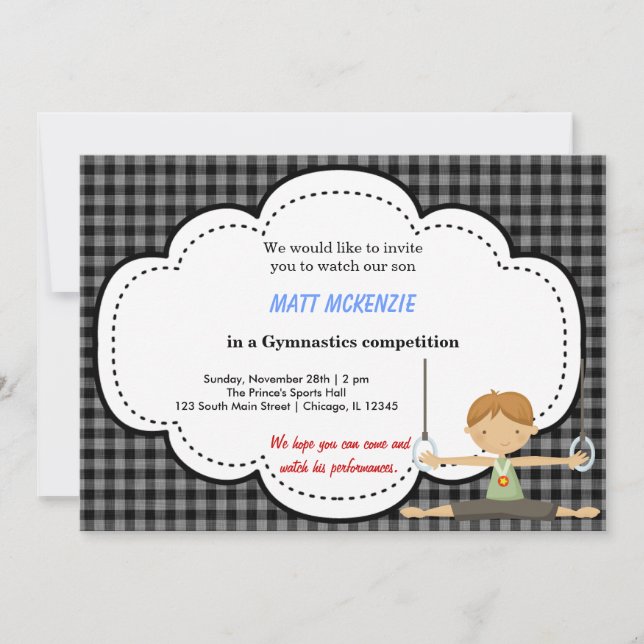 Gymnastics Boy Competition (svart) Inbjudningar (Framsida)