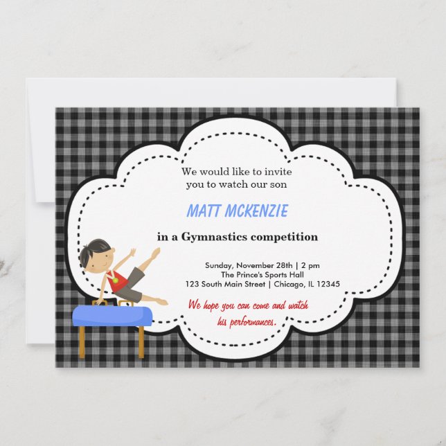 Gymnastics Boy Competition (svart) Inbjudningar (Framsida)