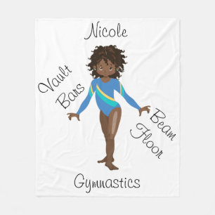 Gymnastics Brunette, Brown Öga, Blue Leotard Fleecefilt