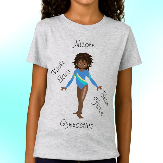 Gymnastics Brunette, Brown Öga, Blue Leotard T Shirt (Skapare uppladdad)