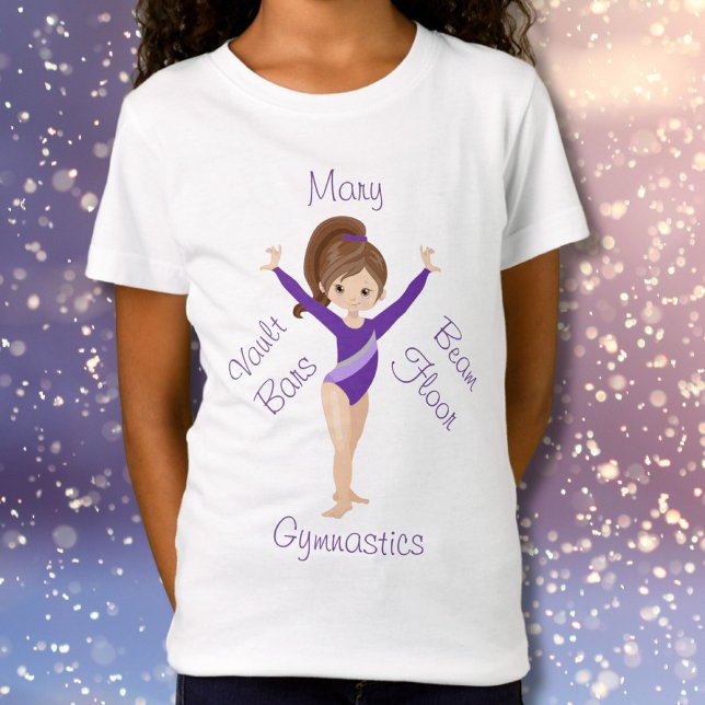 Gymnastics Brunette, Brown Öga, Lila Leotard T Shirt (Skapare uppladdad)