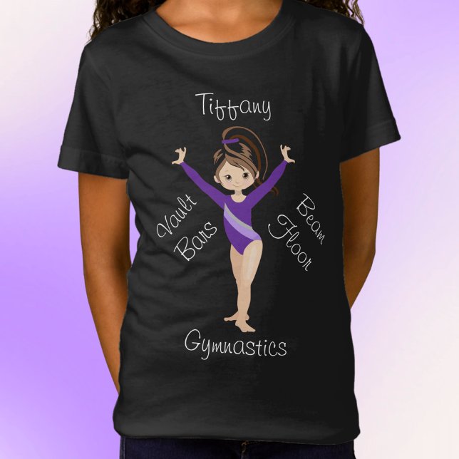 Gymnastics Brunette, Brown Öga, Lila Leotard T Shirt (Skapare uppladdad)