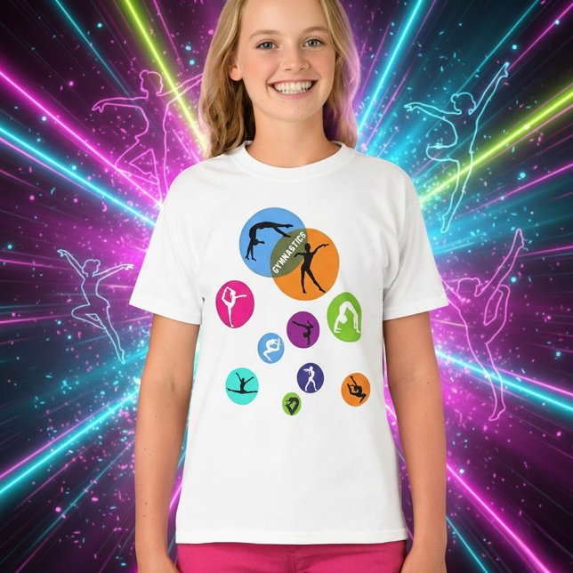 Gymnastics Bubble T Shirt (Dynamic Gymnastics Silhouettes T-Shirt - Colorful Athlete Design)