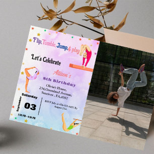Gymnastics Cartjul Girl födelsedagsfest Inbjudningar