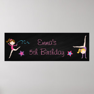 Gymnastics Chalkboard Personlig Birthday Banner Poster
