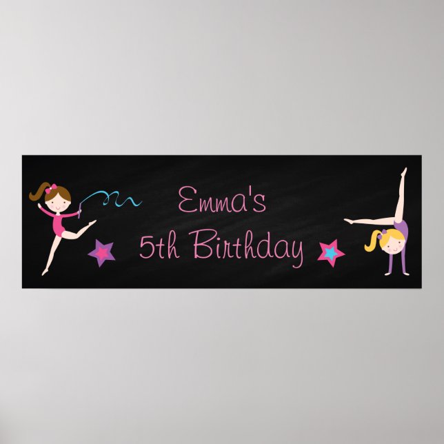 Gymnastics Chalkboard Personlig Birthday Banner Poster (Framsidan)