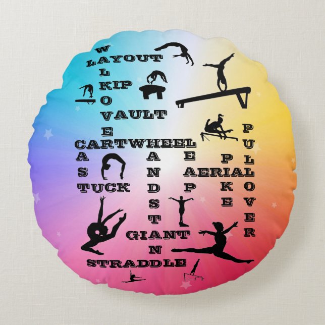 Gymnastics Crosswords Rainbow Stars Round Pillow Rund Kudde (Framsidan)