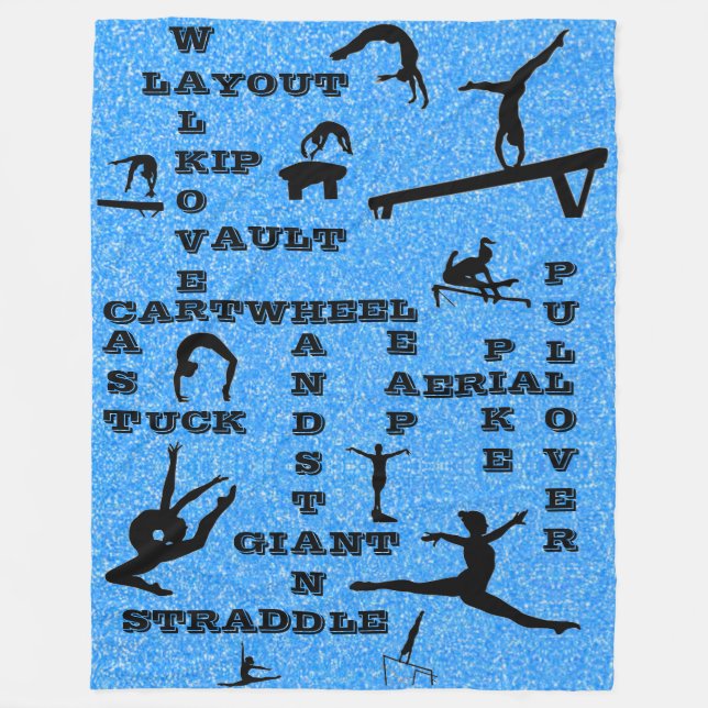 Gymnastics Crosswords Skills Blue Glitter Fleecefilt (Framsidan)