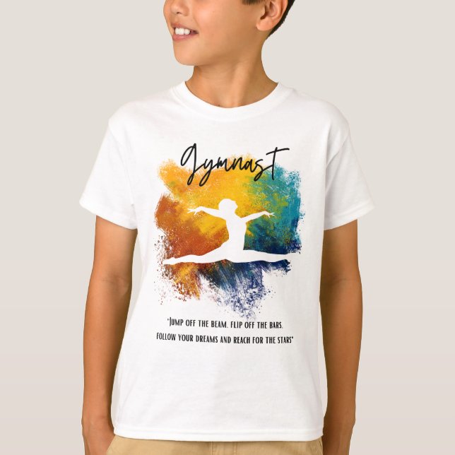 Gymnastics Färg Stänk T-Shirt med citat (Framsida)