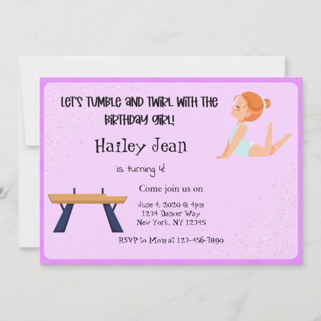 Gymnastics Födelsedagsfest inbjudan (Framsida)