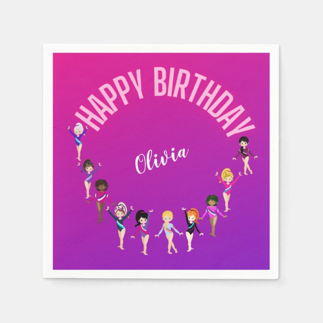 Gymnastics Friends "Grattis på födelsedagen" Rosa  Pappersservett (Framsidan)