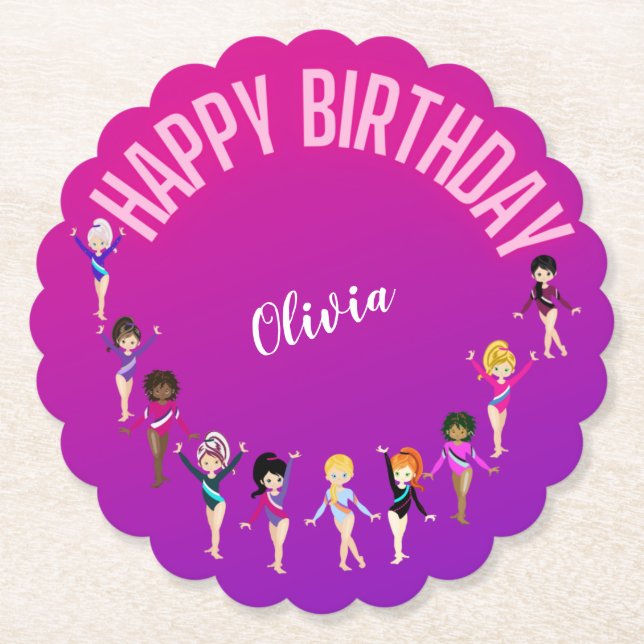 Gymnastics Friends "Grattis på födelsedagen" Rosa  Underlägg Papper (Framsida)