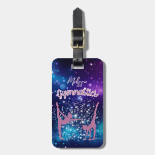 Gymnastics Galaxy Lila Turquise Personlig Bagagebricka