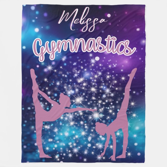 Gymnastics Galaxy Lila Turquise Personlig Fleecefilt (Framsidan)