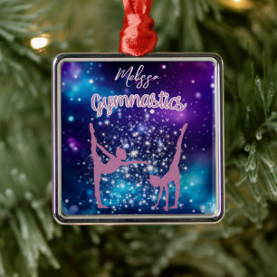 Gymnastics Galaxy Lila Turquise Personlig Julgransprydnad Metall