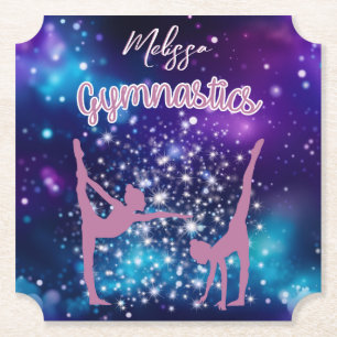 Gymnastics Galaxy Lila Turquise Personlig Underlägg Papper