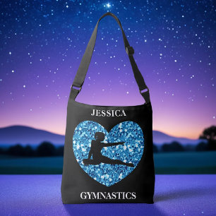 Gymnastics Girl Black med Teal Sequin Heart Axelväska