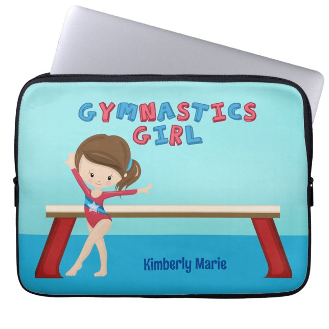 Gymnastics Girl Cute Anpassningsbar Brunette Kids Laptop Fodral (Framsidan)