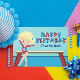Gymnastics Girl Cute Blonde Gymnast Birthday Kort
