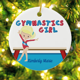 Gymnastics Girl Cute Blonde Gymnast Personlig Julgransprydnad Keramik