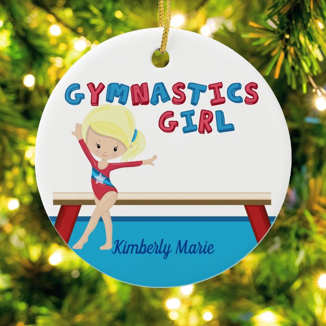 Gymnastics Girl Cute Blonde Gymnast Personlig Julgransprydnad Keramik (Skapare uppladdad)