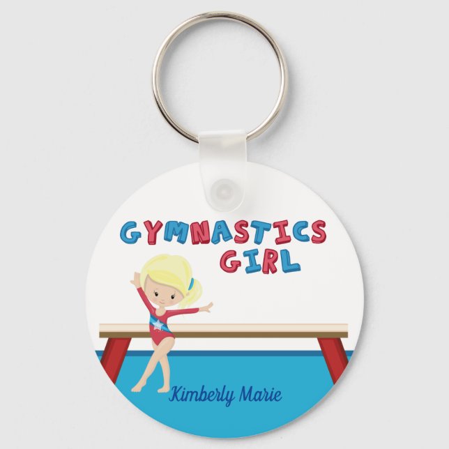 Gymnastics Girl Cute Blonde Gymnast Personlig Nyckelring (Framsida)
