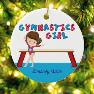 Gymnastics Girl Cute Blue Monogram Gymnast Julgransprydnad Keramik