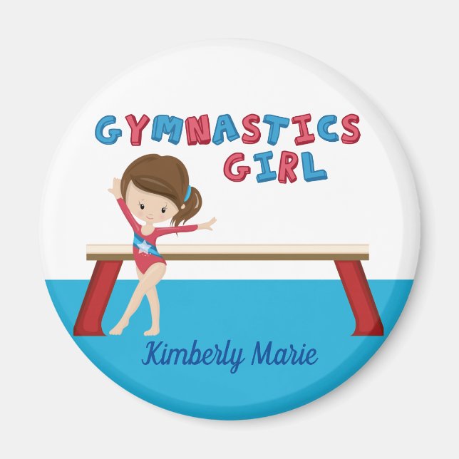 Gymnastics Girl Cute Personlig Gymnast Beam Magnet (Framsidan)