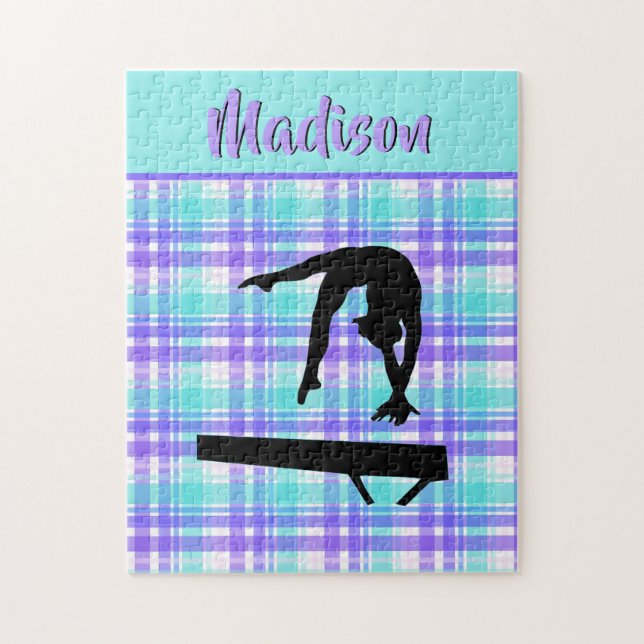 Gymnastics Girl Lilac Lila and Aqua Personlig Pussel (Vertikal)