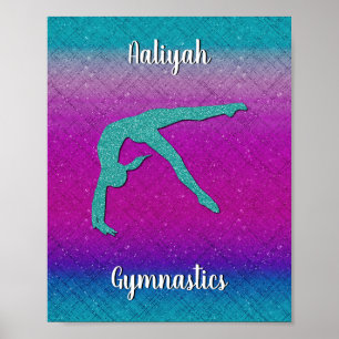 Gymnastics Girl Turcouise Magenta Ombre Poster
